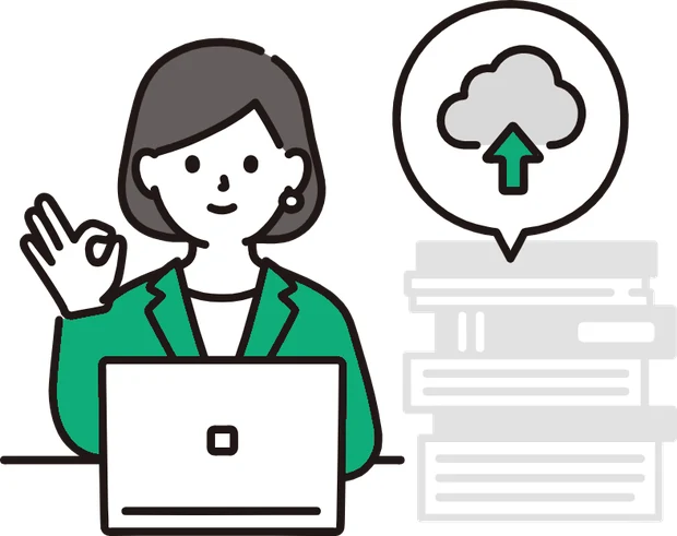 ノートパソコンで内容を確認し、承認する担当者